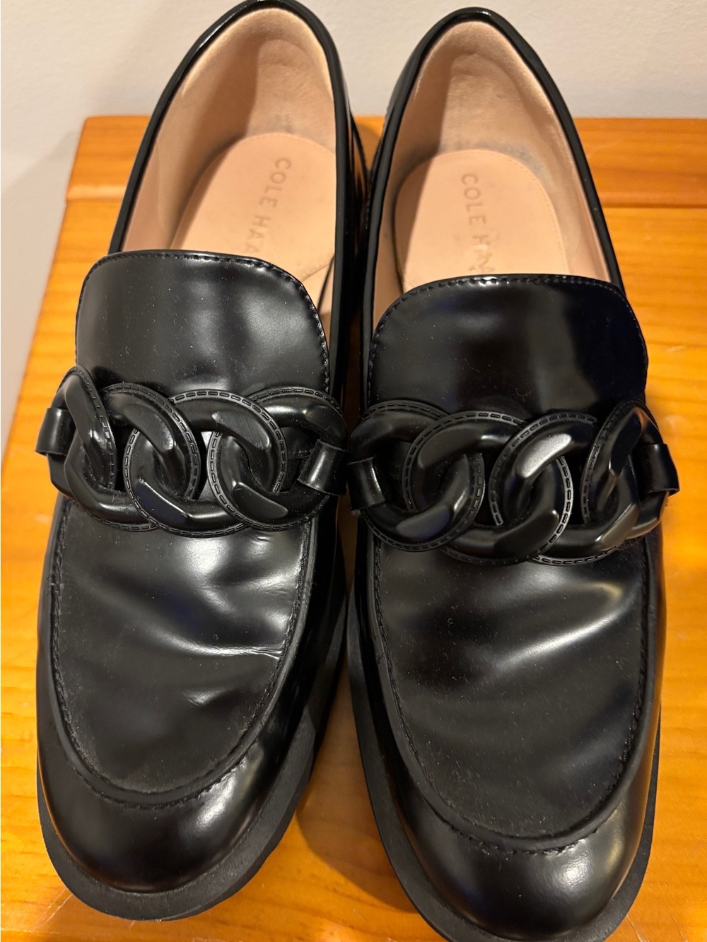 Cole Haan Women’s Black Leather Chain Loafers